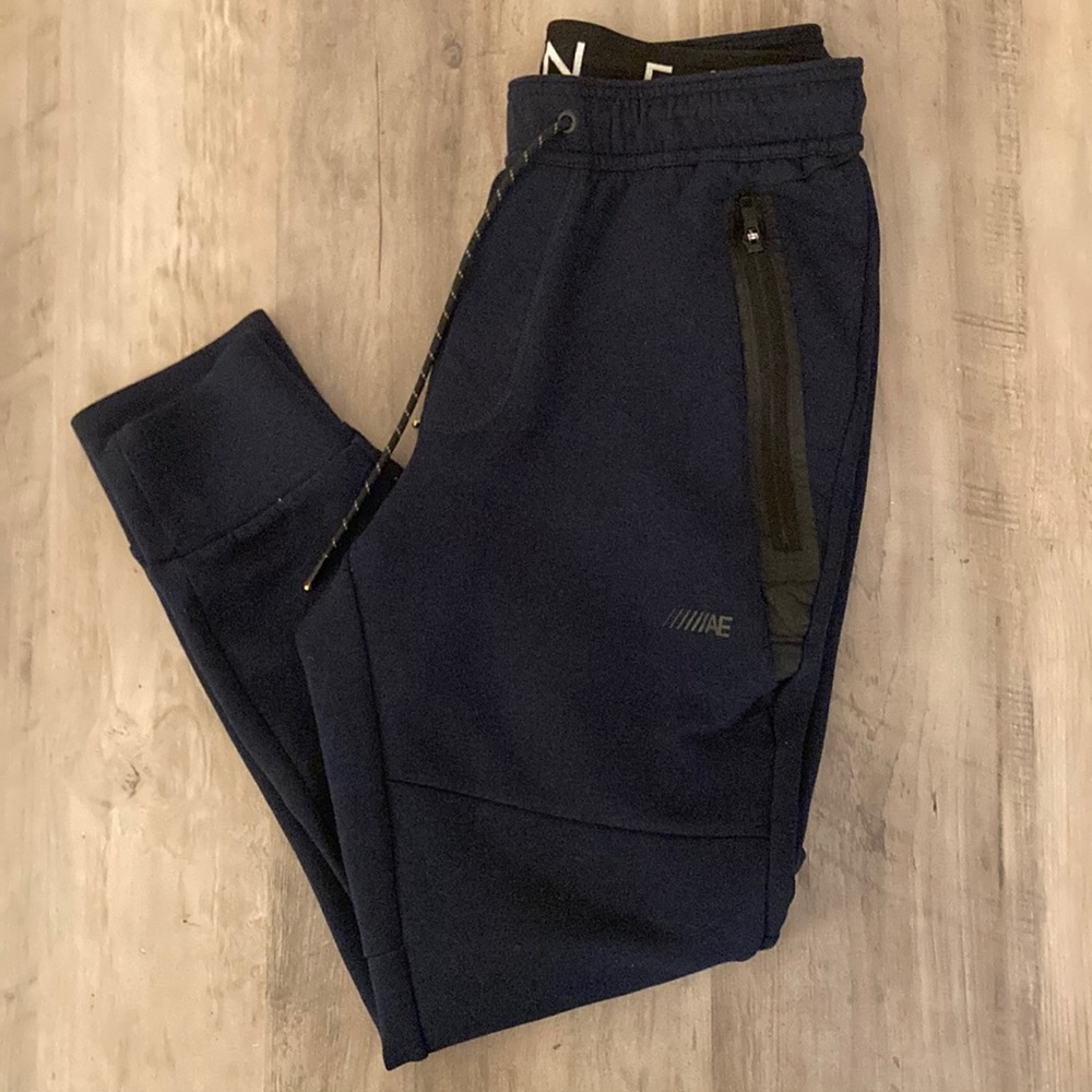 American Eagle Outfitters Men’s Navy Blue Drawstring Joggers w/ Zip Up Pockets